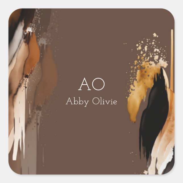 Sticker Carré Aquarelle en or noir beige Brown (Devant)