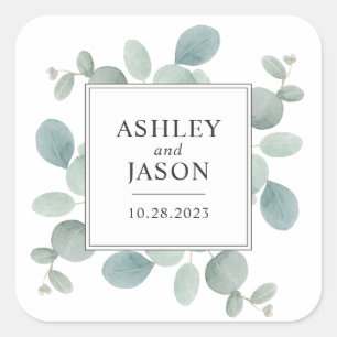 Sticker Carré Aquarelle Eucalyptus Mariage de verdure