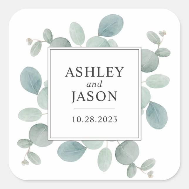 Sticker Carré Aquarelle Eucalyptus Mariage de verdure (Devant)