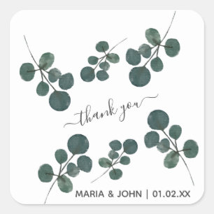 Sticker Carré Aquarelle Eucalyptus Vert Merci