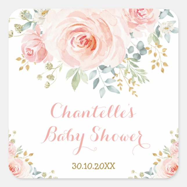 Sticker Carré Aquarelle féminine Floral Rose Merci Favor (Devant)