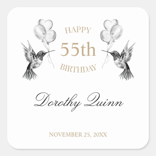 Sticker Carré Aquarelle Fête d'anniversaire des colibris (Devant)