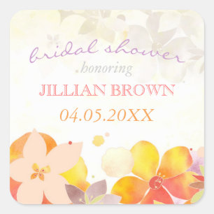 Sticker Carré Aquarelle Fête des mariées de fleurs tropicales