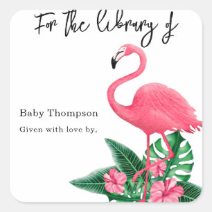 Sticker Carré Aquarelle flamant rose - pour la bibliothèque de