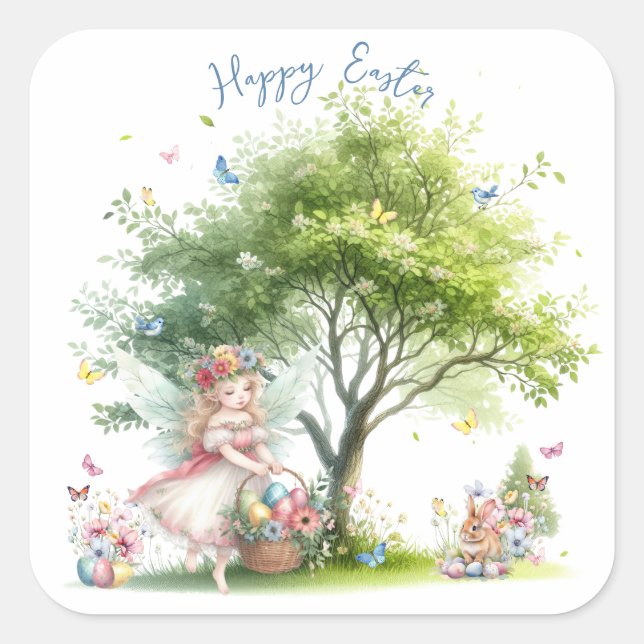 Sticker Carré Aquarelle Fleur de printemps de Pâques (Devant)