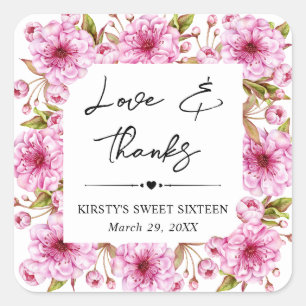 Sticker Carré Aquarelle Fleurs de cerisier de printemps Sweet Si