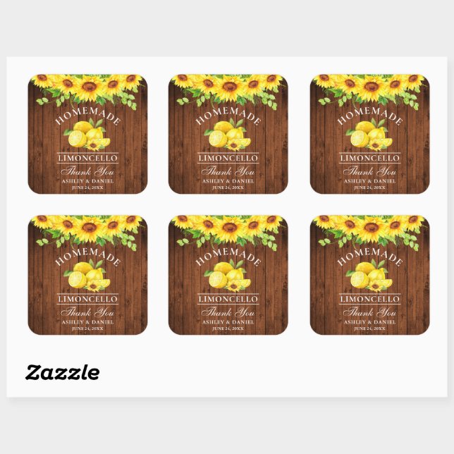 Sticker Carré Aquarelle Fleurs de soleil Lemons Limoncello Bois (Feuille)