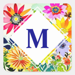 Sticker Carré Aquarelle Fleurs Monogrammes