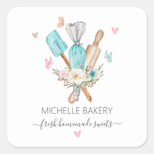 Sticker Carré Aquarelle Floral Boulangerie boulangerie