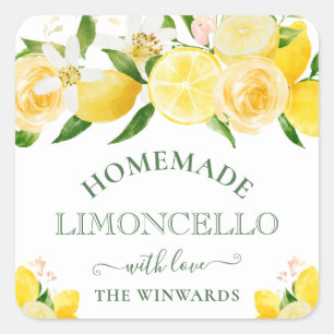 Sticker Carré Aquarelle Floral Lemons fait maison Limoncello