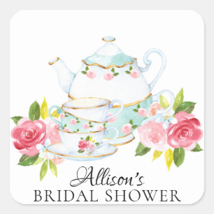Sticker Carré Aquarelle Floral Tea Party Enveloppe Seal