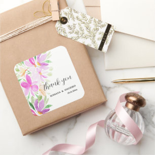 Sticker Carré Aquarelle florale colorée Monogramme peint à la ma