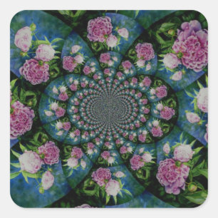Sticker Carré Aquarelle florale de pivoine rose blanc