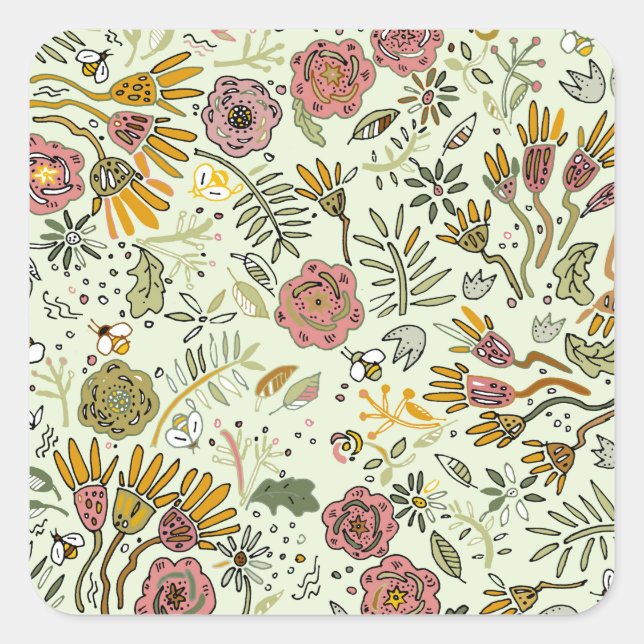 Sticker Carré Aquarelle Florale Fleurs d'abeille Élégante Modern (Devant)