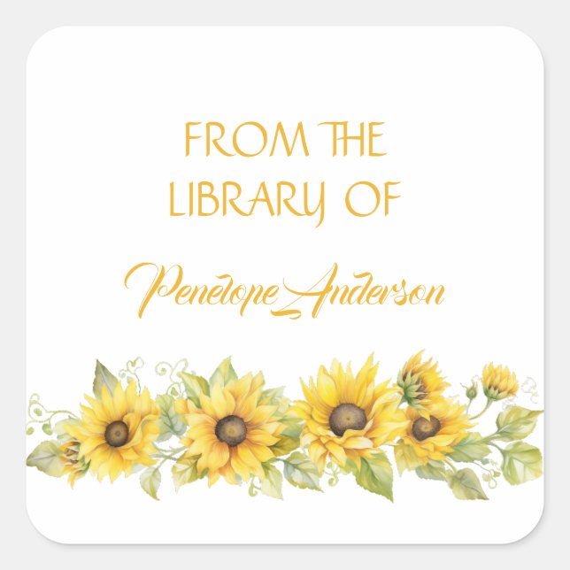 Sticker Carré Aquarelle Florale Tournesol jaune Plaque de réserv (Devant)