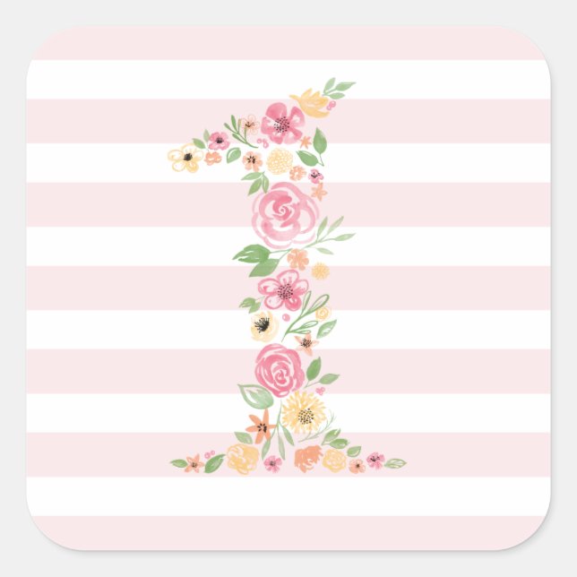 Sticker Carré Aquarelle Florale Un premier anniversaire (Devant)