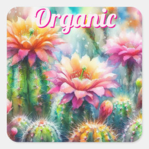 Sticker Carré Aquarelle Flower Cactus Succulents