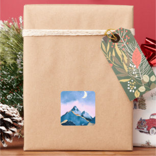 Sticker Carré Aquarelle Golden Celestial Peaks
