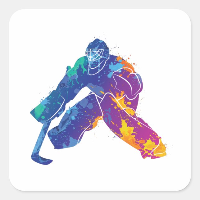 Sticker Carré Aquarelle Hockey sur glace Goalie (Devant)