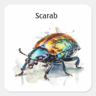 Sticker Carré Aquarelle Iridescente Beetle, personnalisé
