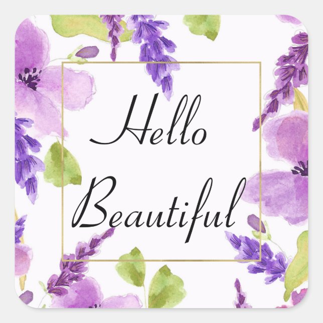 Sticker Carré Aquarelle jolie violette Florale (Devant)