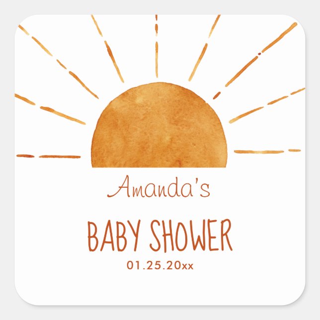 Sticker Carré Aquarelle Joyeux Baby shower de saumons jaunes (Devant)