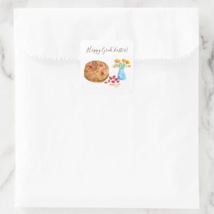 Sticker Carré Aquarelle Joyeux oeufs grecs de Pâques
