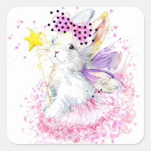 Sticker Carré Aquarelle Lapin Fairy