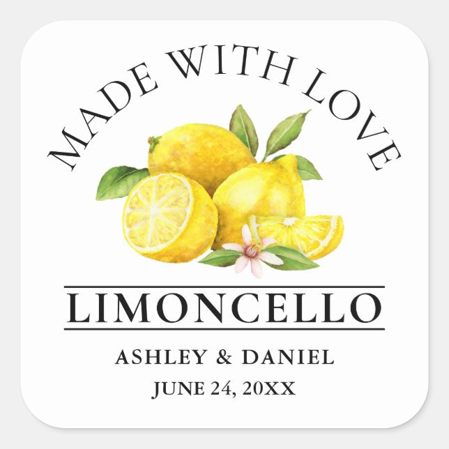 Sticker Carré Aquarelle Lemons Love Mariage Limoncello (Devant)