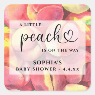 Sticker Carré Aquarelle Little peach est en route Baby shower 
