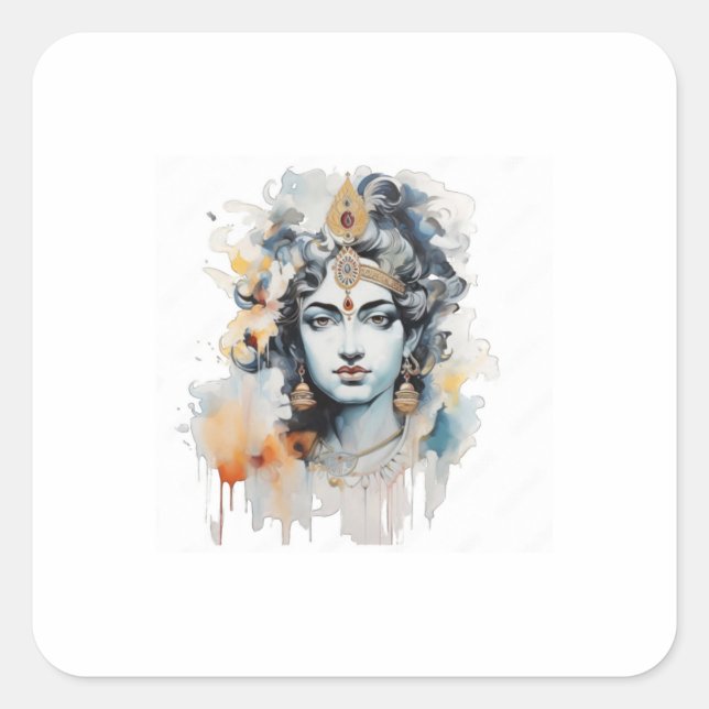 Sticker Carré Aquarelle Lord Krishna face (Devant)