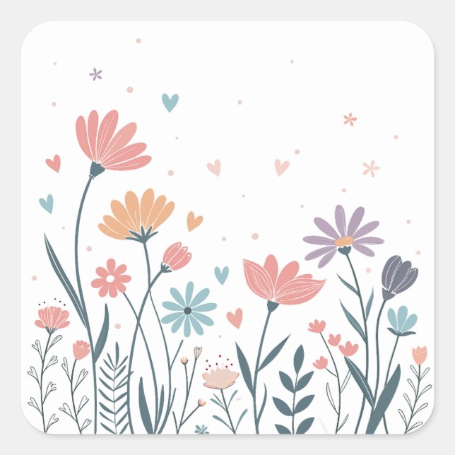 Sticker Carré Aquarelle lunaire florale (Devant)