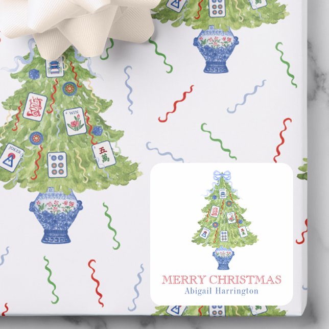 Sticker Carré Aquarelle Mahjong Christmas Tree (Créateur téléchargé)