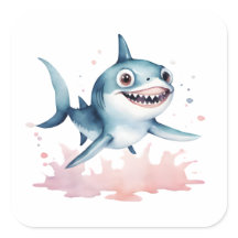 Aquarelle main tiré mignon jouant bébé requin
