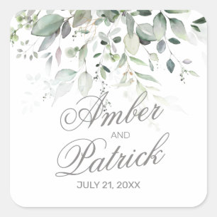 Sticker Carré Aquarelle Mariage de feuillage