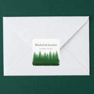 Sticker Carré Aquarelle Mariage des pins de bois