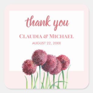 Sticker Carré Aquarelle mariage violet rose Alliances