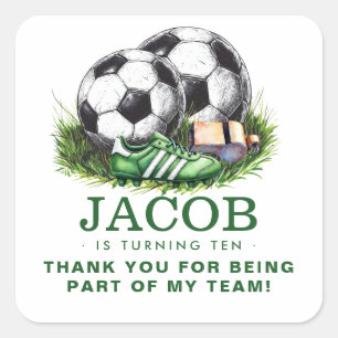 Sticker Carré Aquarelle marine verte pour enfants de soccer