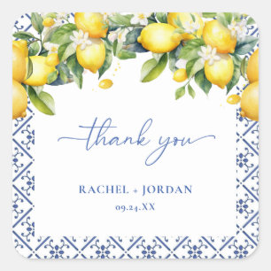 Sticker Carré Aquarelle Méditerranéenne Merci Mariage Faveur
