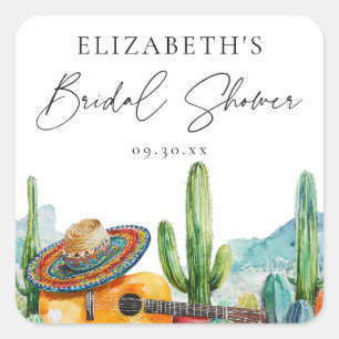 Sticker Carré Aquarelle mexicaine Fiesta Cactus Fête des mariées