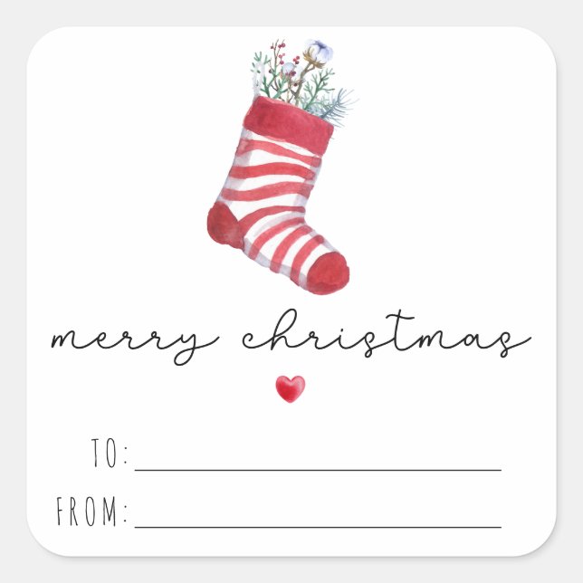 Sticker Carré Aquarelle mignonne Noël Stocker Joyeux Noël (Devant)