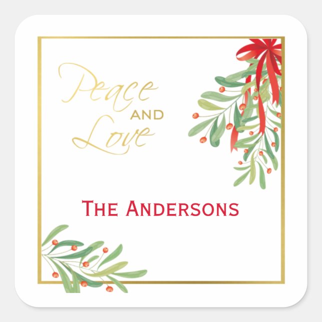 Sticker Carré Aquarelle Mistletoe & Or | Vacances (Devant)