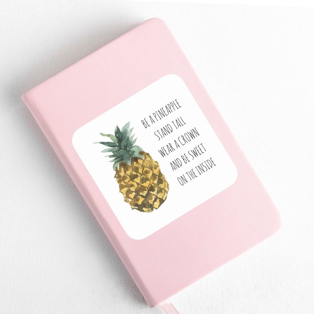 Sticker Carré Aquarelle moderne ananas et citation amusante posi (Créateur téléchargé)