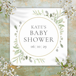 Sticker Carré Aquarelle moderne Baby shower vert