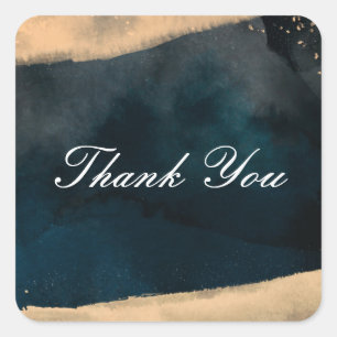 Sticker Carré Aquarelle moderne Bleu & Pêche Corail Chic Mariage