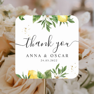 Sticker Carré Aquarelle Moderne Citrons Jaunes & Feuille 