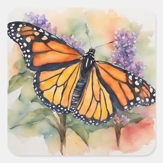 Sticker Carré Aquarelle Monarch Papillon Imprimer (Devant)