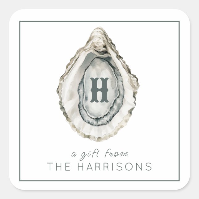 Sticker Carré Aquarelle Monogramme Huître côtière (Devant)
