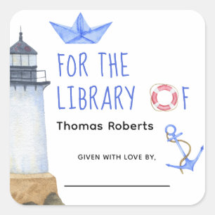 Sticker Carré Aquarelle nautique - baby shower