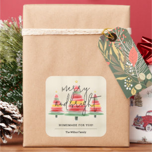 Sticker Carré Aquarelle Noël Arbres faits maison pour vous